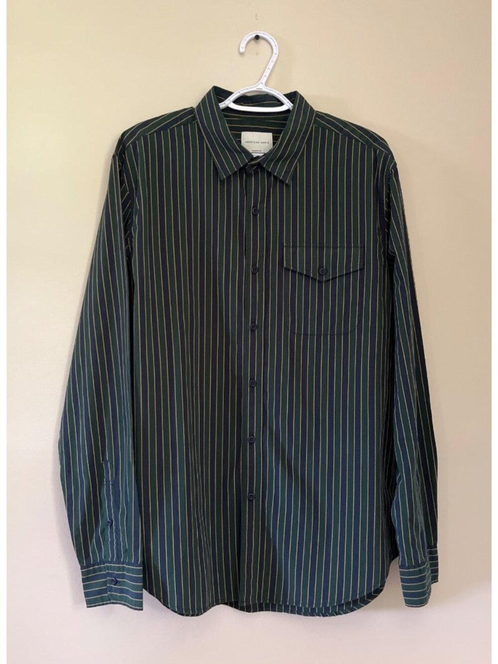 American Eagle Mens Large Green Blue Striped Long Sleeve Button Down Shirt